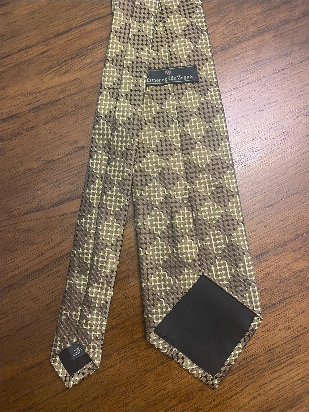 Ermenegildo Zegna Brown and Gold Geometric Silk Tie